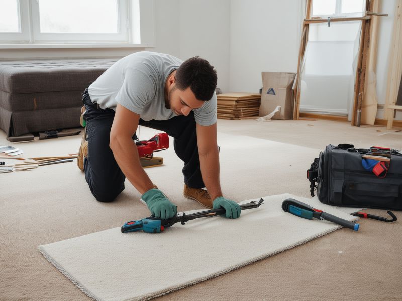 Professional flooring installation specialist working with precision tools in modern workshop